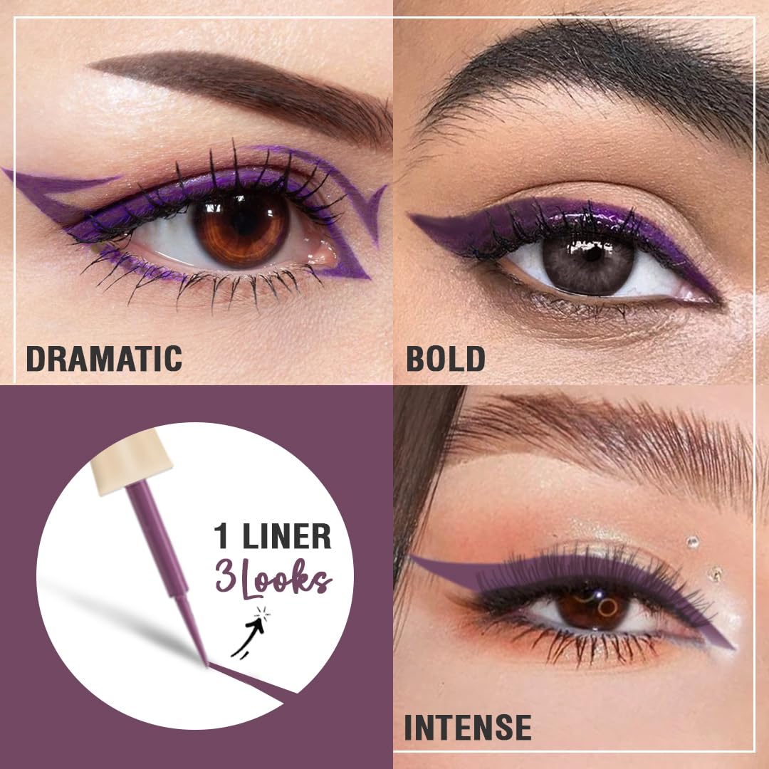 Glamveda Liquid Eye Liner, Purple, Long Lasting Matte Waterproof Liner - Smudge Proof, Transfer Proof Eye Makeup, Bold, Clean, Smudge-Free Look 24-Hour Long Stay 4.5 ml - View 4 of 6