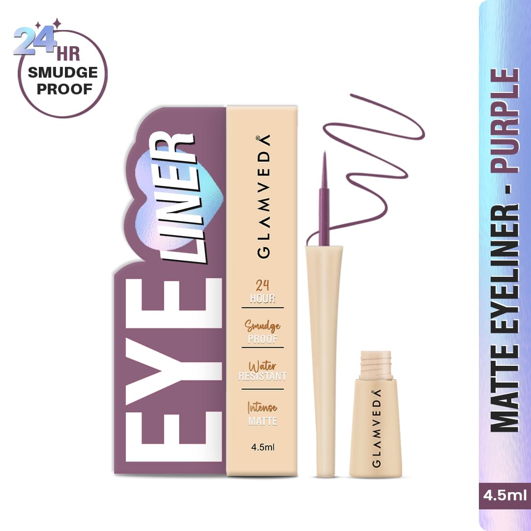 Glamveda Liquid Eye Liner, Purple, Long Lasting Matte Waterproof Liner - Smudge Proof, Transfer Proof Eye Makeup, Bold, Clean, Smudge-Free Look 24-Hour Long Stay 4.5 ml - View 6 of 6