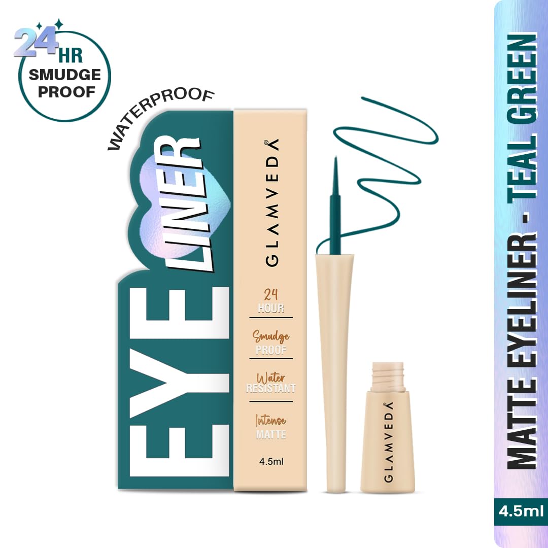Glamveda Liquid Eye Liner, Teal Green, Long Lasting Matte Waterproof Liner - Smudge Proof, Transfer Proof Eye Makeup, Bold, Clean, Smudge-Free Look 24-Hour Long Stay 4.5 ml - View 6 of 6