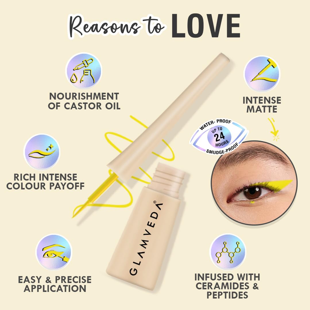 Glamveda Liquid Eye Liner, Yellow, Long Lasting Matte Waterproof Liner - Smudge Proof, Transfer Proof Eye Makeup, Bold, Clean, Smudge-Free Look 24-Hour Long Stay 4.5 ml - View 3 of 6