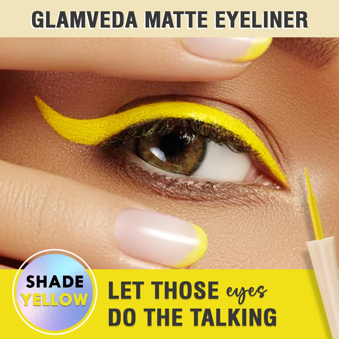 Glamveda Liquid Eye Liner, Yellow, Long Lasting Matte Waterproof Liner - Smudge Proof, Transfer Proof Eye Makeup, Bold, Clean, Smudge-Free Look 24-Hour Long Stay 4.5 ml - View 4 of 6