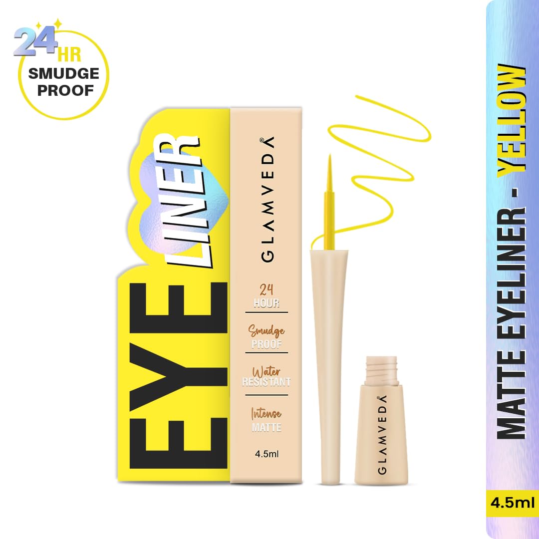 Glamveda Liquid Eye Liner, Yellow, Long Lasting Matte Waterproof Liner - Smudge Proof, Transfer Proof Eye Makeup, Bold, Clean, Smudge-Free Look 24-Hour Long Stay 4.5 ml - View 6 of 6