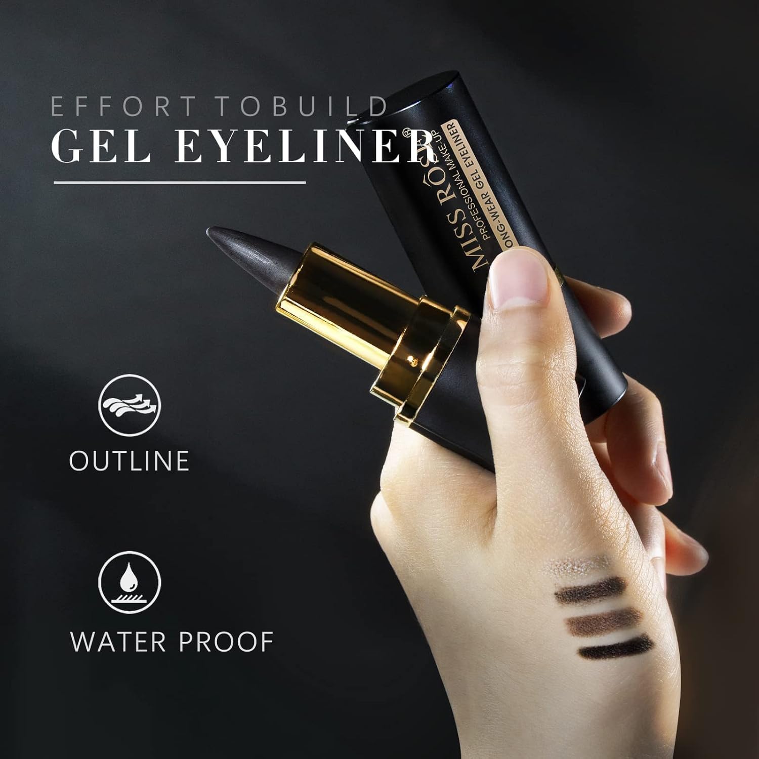 Miss Rose M Gel Eyeliner, Black Eyeliner Pencils, delineador de ojos contra el agua, Easy to Use, Eye Makeup for Women (Premium Black 1 Pcs) - View 2 of 8