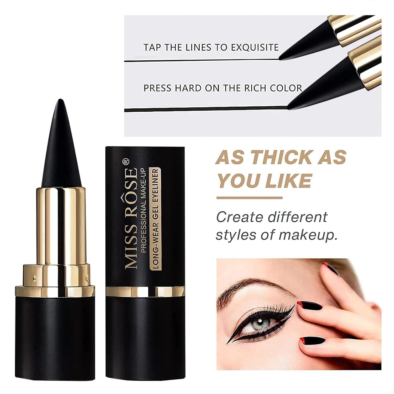 Miss Rose M Gel Eyeliner, Black Eyeliner Pencils, delineador de ojos contra el agua, Easy to Use, Eye Makeup for Women (Premium Black 1 Pcs) - View 3 of 8