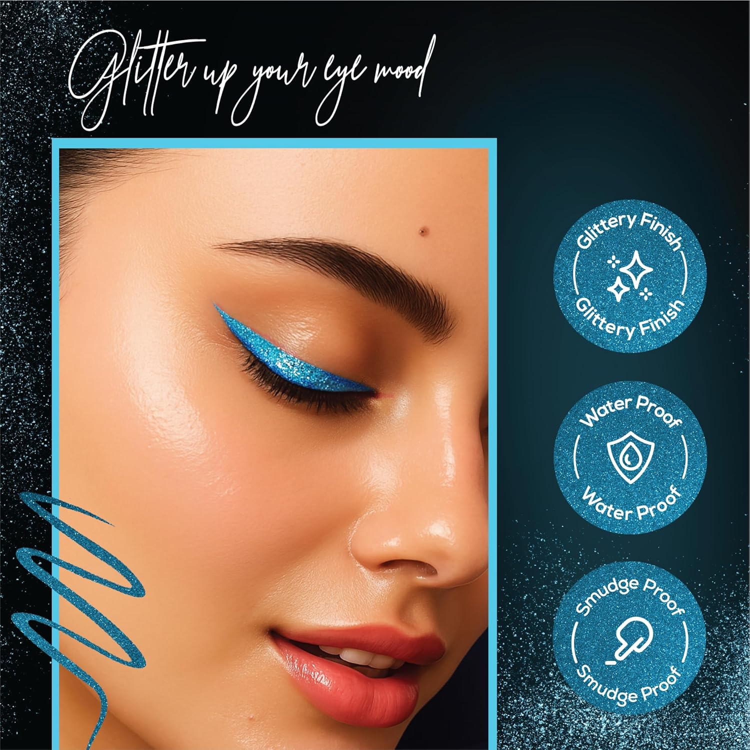 RENEE Pencil Glitterish Eyeliner - Blue, Metallic Pay-Off, Multi-Dimensional Shine | Waterproof, Smudge-Resistant, Shimmery Finish | Precise Application Brush, Quick Drying | Long-Lasting, 0.6Ml - View 6 of 7