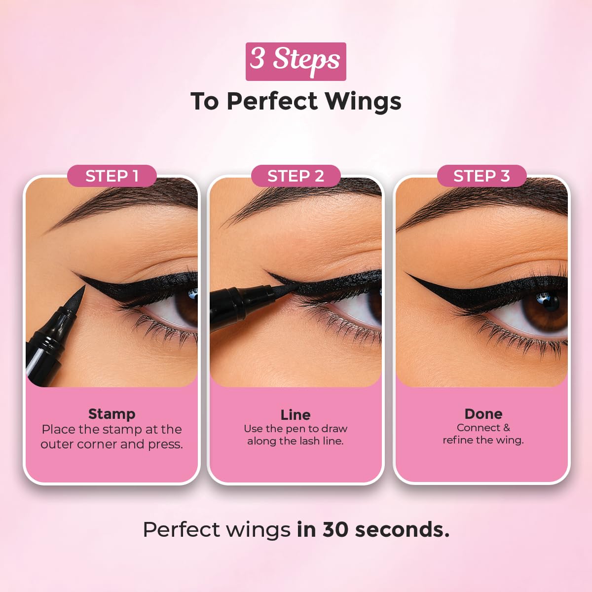 Sanfe Wing In A Wink Eyeliner Stamp | Pack of 1 | Waterproof Smudge-Proof Eyeliner Pen | Precision Liner | Easy Wing Stamp | Eye Makeup Tool | Long Lasting Black Kajal Finish | Beauty Makeup Product - View 3 of 6