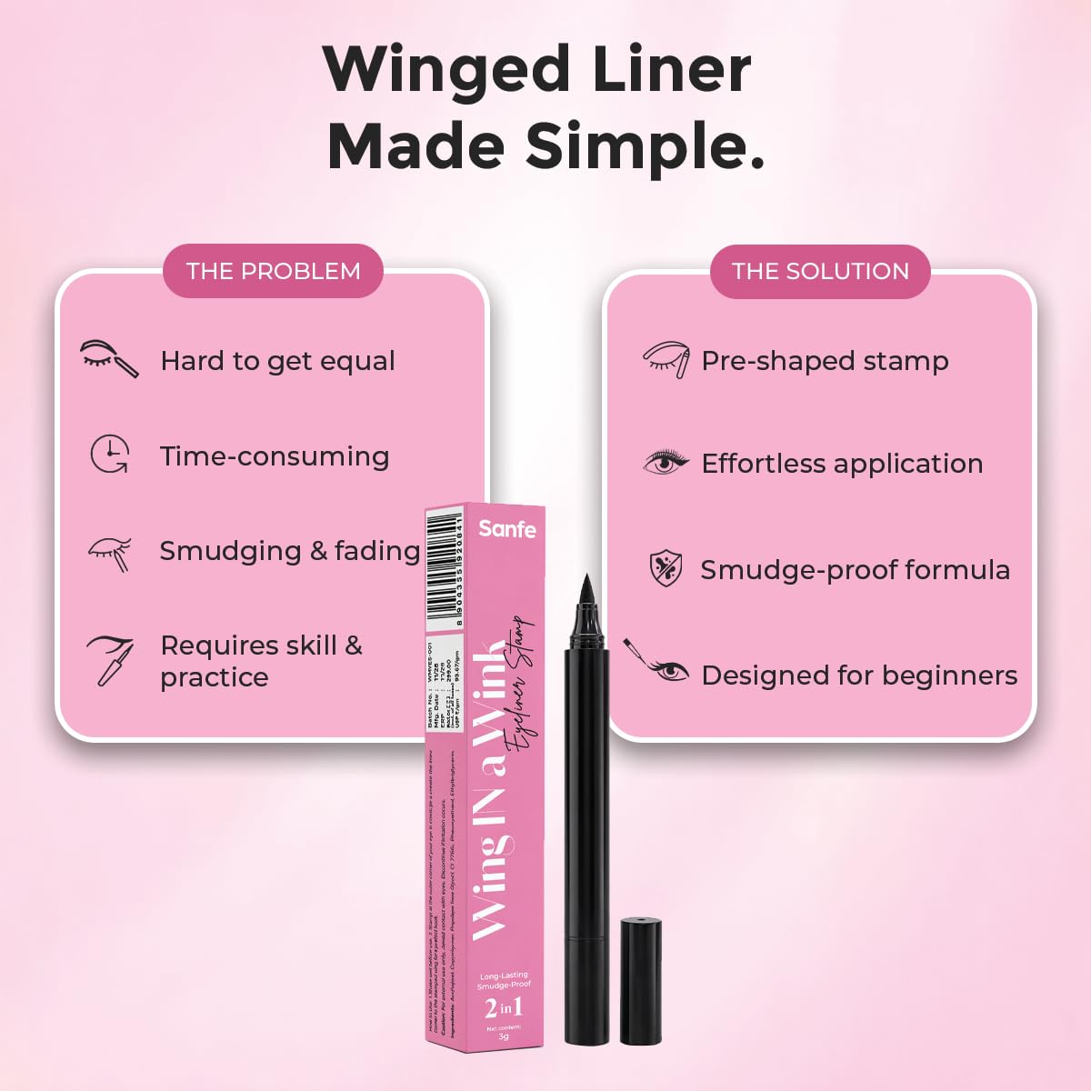 Sanfe Wing In A Wink Eyeliner Stamp | Pack of 1 | Waterproof Smudge-Proof Eyeliner Pen | Precision Liner | Easy Wing Stamp | Eye Makeup Tool | Long Lasting Black Kajal Finish | Beauty Makeup Product - View 5 of 6