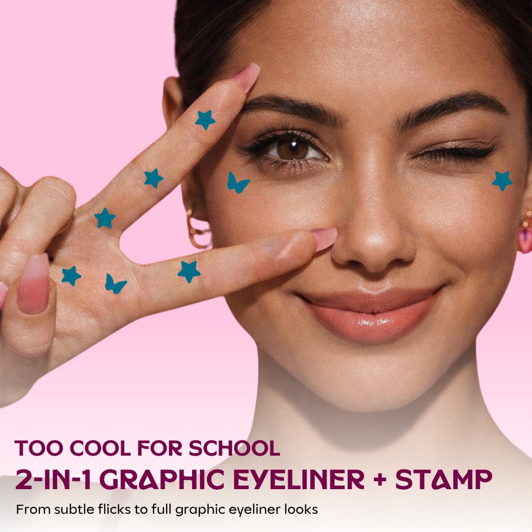 Too Cool for School Venom | 2 in 1 Blue Eyeliner with Butterfly Stamp | Felt Tip Pen with Graphic Stamp | Quick-Dry Formula | Shade Blue - View 2 of 8