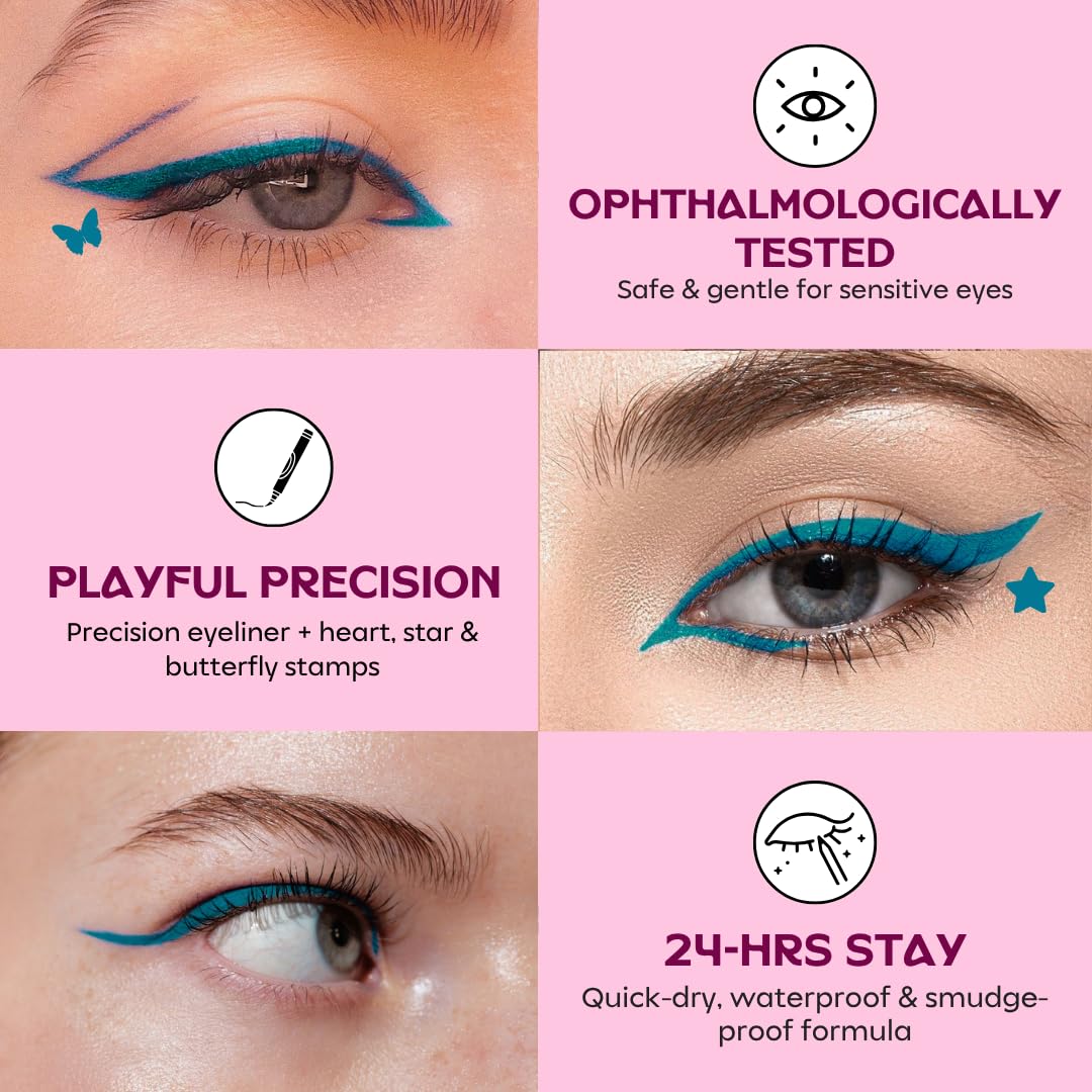 Too Cool for School Venom | 2 in 1 Blue Eyeliner with Butterfly Stamp | Felt Tip Pen with Graphic Stamp | Quick-Dry Formula | Shade Blue - View 5 of 8