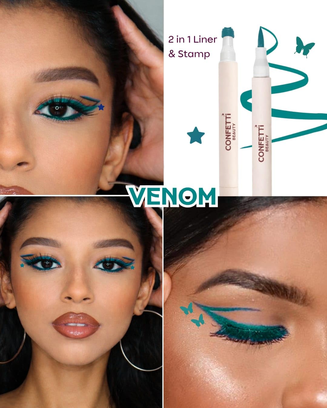 Too Cool for School Venom | 2 in 1 Blue Eyeliner with Butterfly Stamp | Felt Tip Pen with Graphic Stamp | Quick-Dry Formula | Shade Blue - View 7 of 8