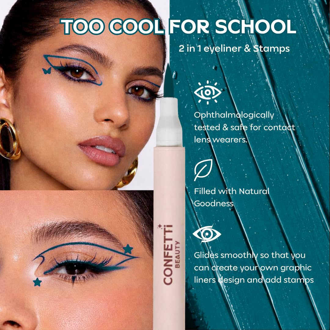 Too Cool for School Venom | 2 in 1 Blue Eyeliner with Butterfly Stamp | Felt Tip Pen with Graphic Stamp | Quick-Dry Formula | Shade Blue - View 8 of 8