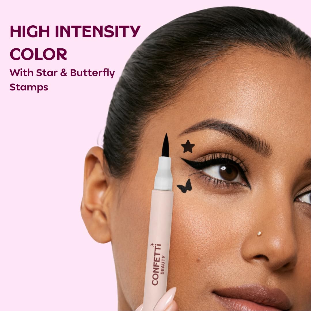 Too Cool for School Inked | 2 in 1 Black Eyeliner with Star Stamp | Felt Tip Pen with Graphic Stamp | Quick-Dry Formula | Shade Black - View 2 of 8