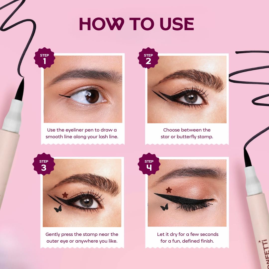 Too Cool for School Inked | 2 in 1 Black Eyeliner with Star Stamp | Felt Tip Pen with Graphic Stamp | Quick-Dry Formula | Shade Black - View 3 of 8