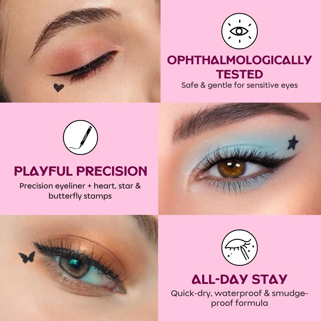 Too Cool for School Inked | 2 in 1 Black Eyeliner with Star Stamp | Felt Tip Pen with Graphic Stamp | Quick-Dry Formula | Shade Black - View 5 of 8