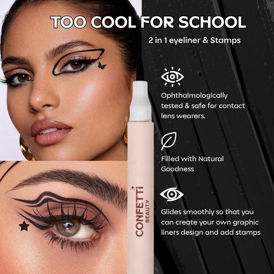 Too Cool for School Inked | 2 in 1 Black Eyeliner with Star Stamp | Felt Tip Pen with Graphic Stamp | Quick-Dry Formula | Shade Black - View 8 of 8