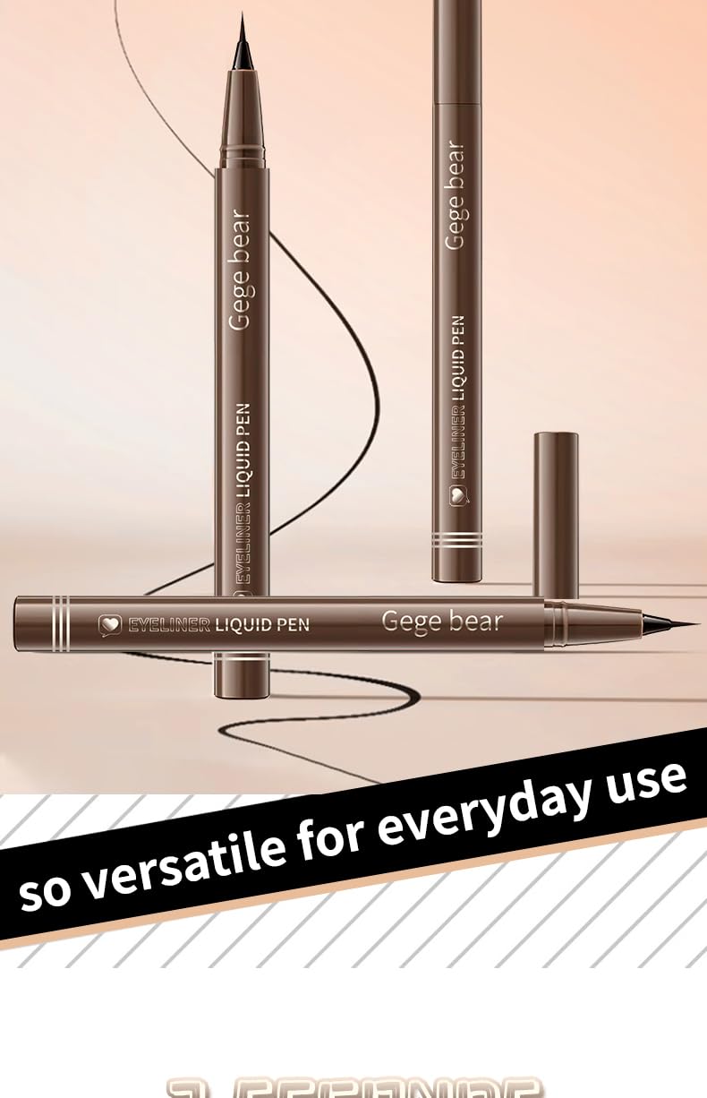Gege Bear Liquid Eyeliner Pen | Ultra-Fine Tip for Sharp Wing & Cat Eye | Waterproof, Long-Lasting | Smudge-Proof Formula | Slim Brush Tip | 4 Natural Glam Bold Black & Brown Tones Shades | Perfect Eye Makeup for Girls Women (02#Ash Brown, 1ml) - View 5 of 8