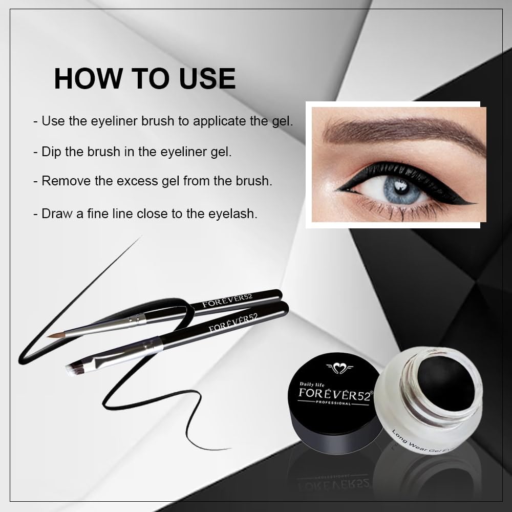 Daily Life Forever52 Long Wear Gel Eyeliner & Tattoo, Waterproof Smudgeproof Long Lasting Cream Eyeliner Gel with 2PCS Brushes for Smooth Aplication (Jet Black) (GT001) - View 4 of 6
