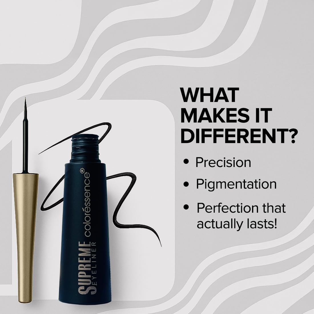Coloressence Supreme Eyeliner, Intense Black, 5ml | Long Lasting | Waterproof | Smudgeproof | Quick Dry | Precision Applicator Tip | Easy Application - View 3 of 4