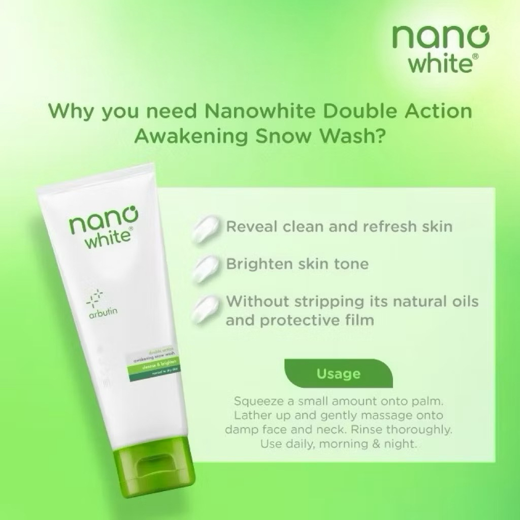 Nanowhite Double Action Awakening Snow Wash Cleanser 50ml – Brightening & Hydrating Facial Cleanser for Normal to Dry Skin (Clearance Exp 04/2027) - View 2 of 3