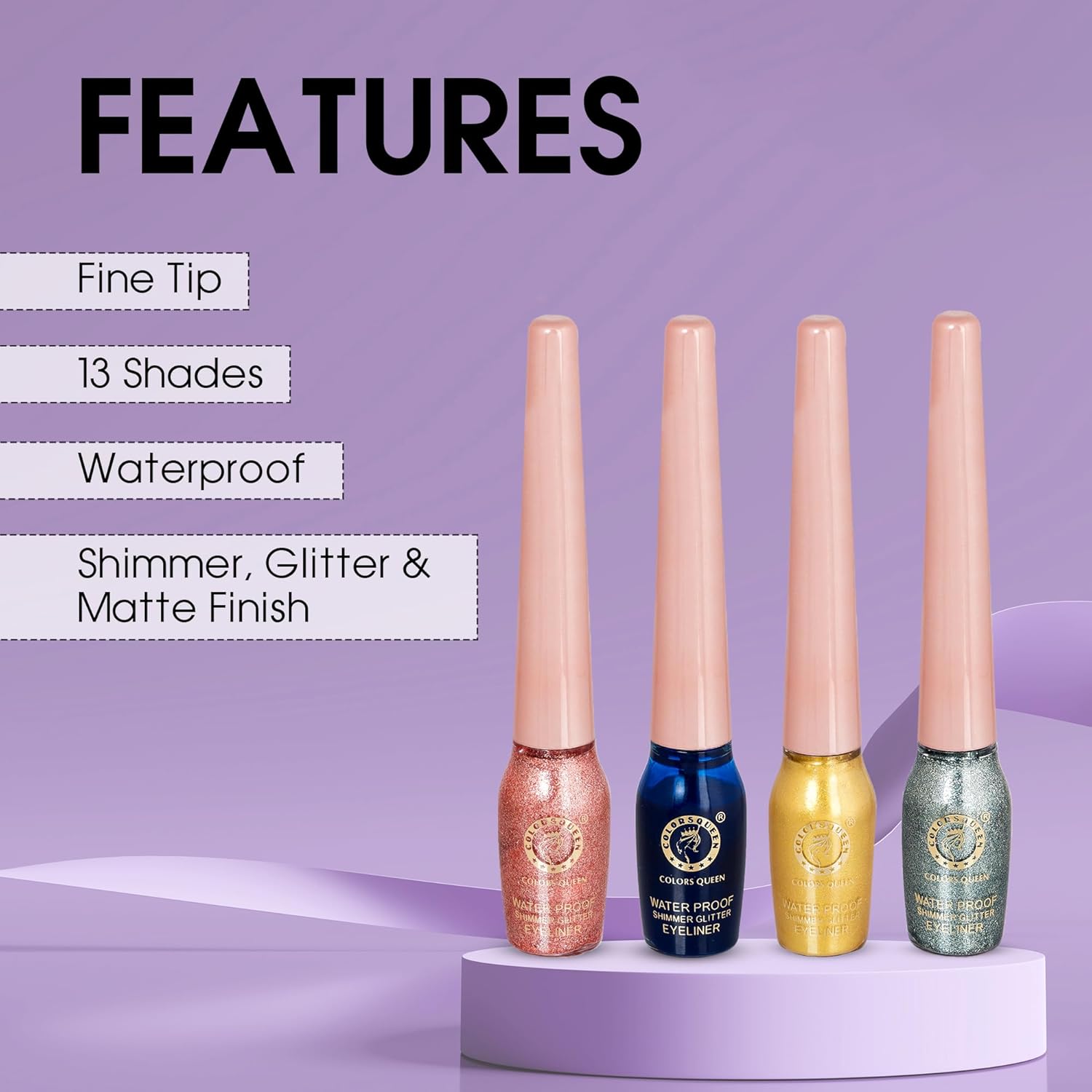 Colors Queen Sky Eyes Shimmer Glitter Waterproof Eyeliner | Long Lasting Liquid Eyeliner with Precision Application | Highly Pigmented & Smudge Proof Eyeliner for Eye Makeup (Shade - 12, 5ml) - View 3 of 3