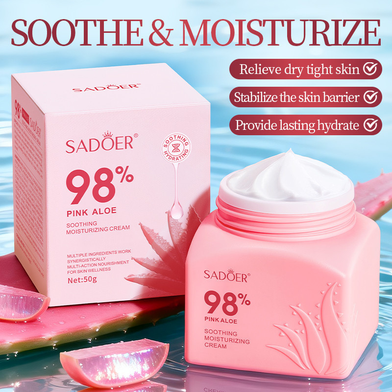 ROREC / SADOER Pink Aloe 98% Moisturizing Cream 50g – Soothing Hydrating Skin Barrier Repair Face Cream for Smooth, Soft & Healthy Skin - View 2 of 3