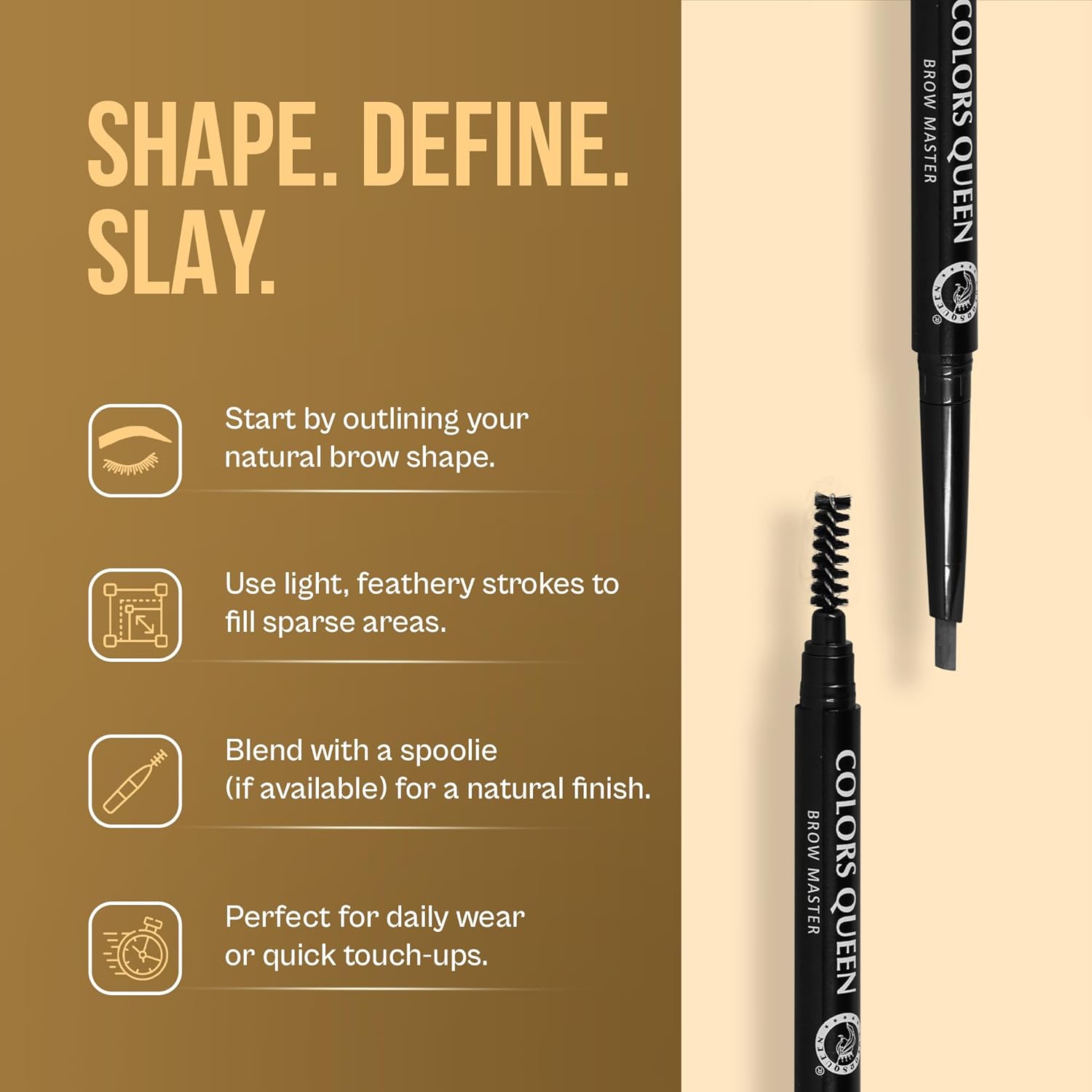 Colors Queen Brow Master Eyebrow Definer Pencil with Spoolie | Natural Looking Brows | Smudge Proof, Waterproof and Long Lasting Eyebrow Pencil (Brown) - View 3 of 5