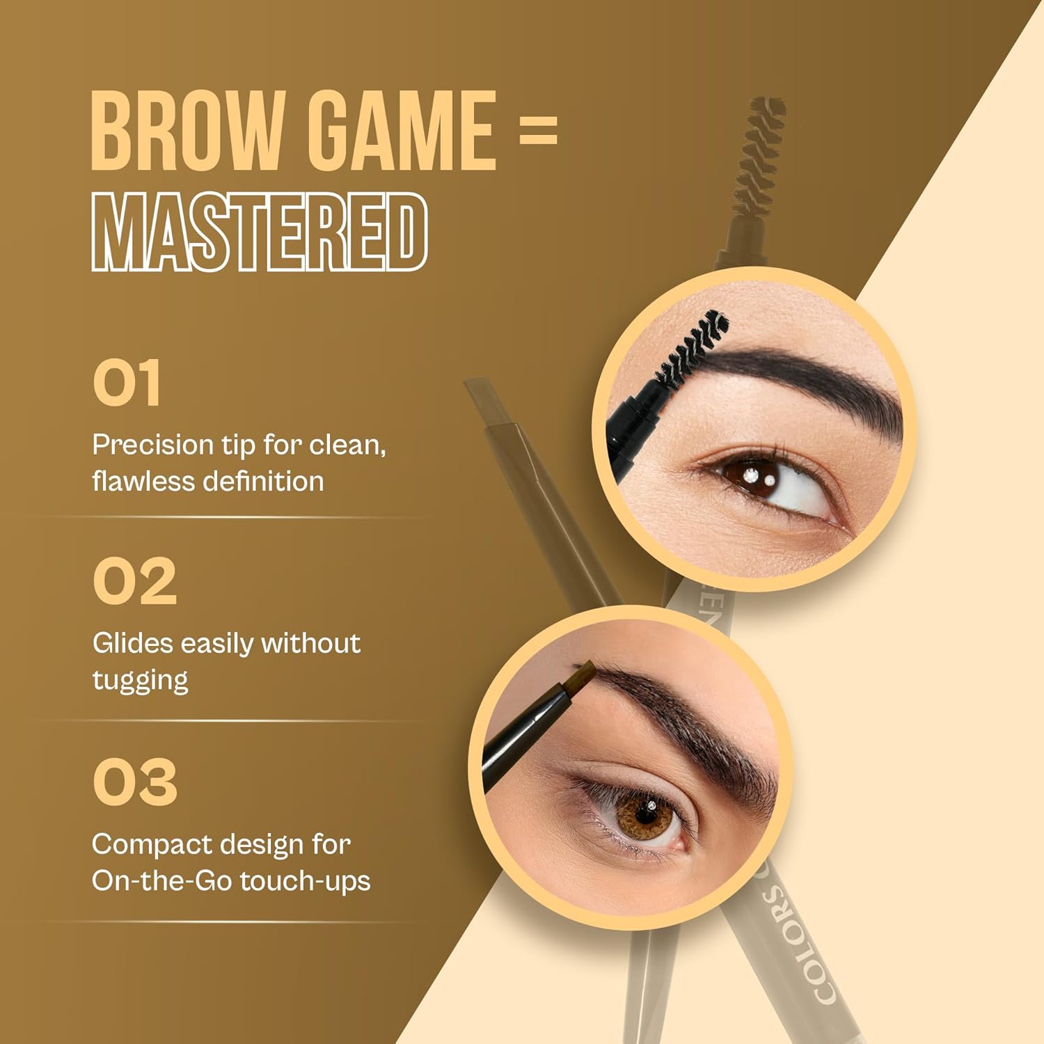 Colors Queen Brow Master Eyebrow Definer Pencil with Spoolie | Natural Looking Brows | Smudge Proof, Waterproof and Long Lasting Eyebrow Pencil (Brown) - View 4 of 5
