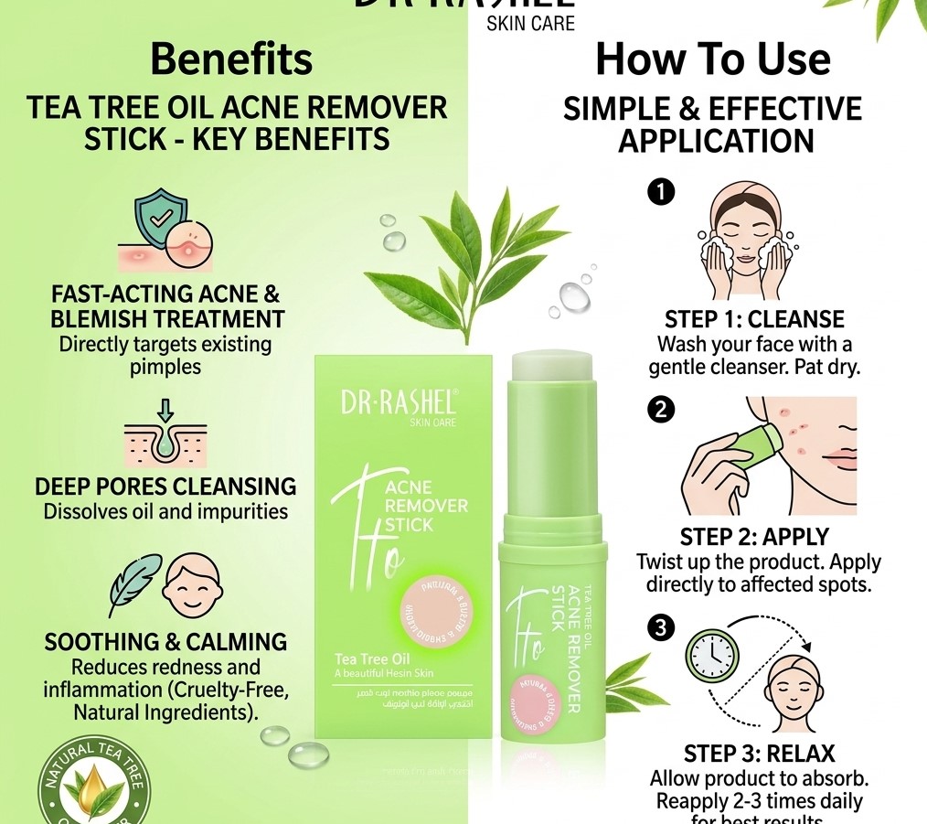 Dr.Rashel Tea Tree Oil Acne Remover Stick 7g – Targeted Spot Treatment for Pimples, Blemishes & Oil Control for Clear, Smooth Skin - View 2 of 3