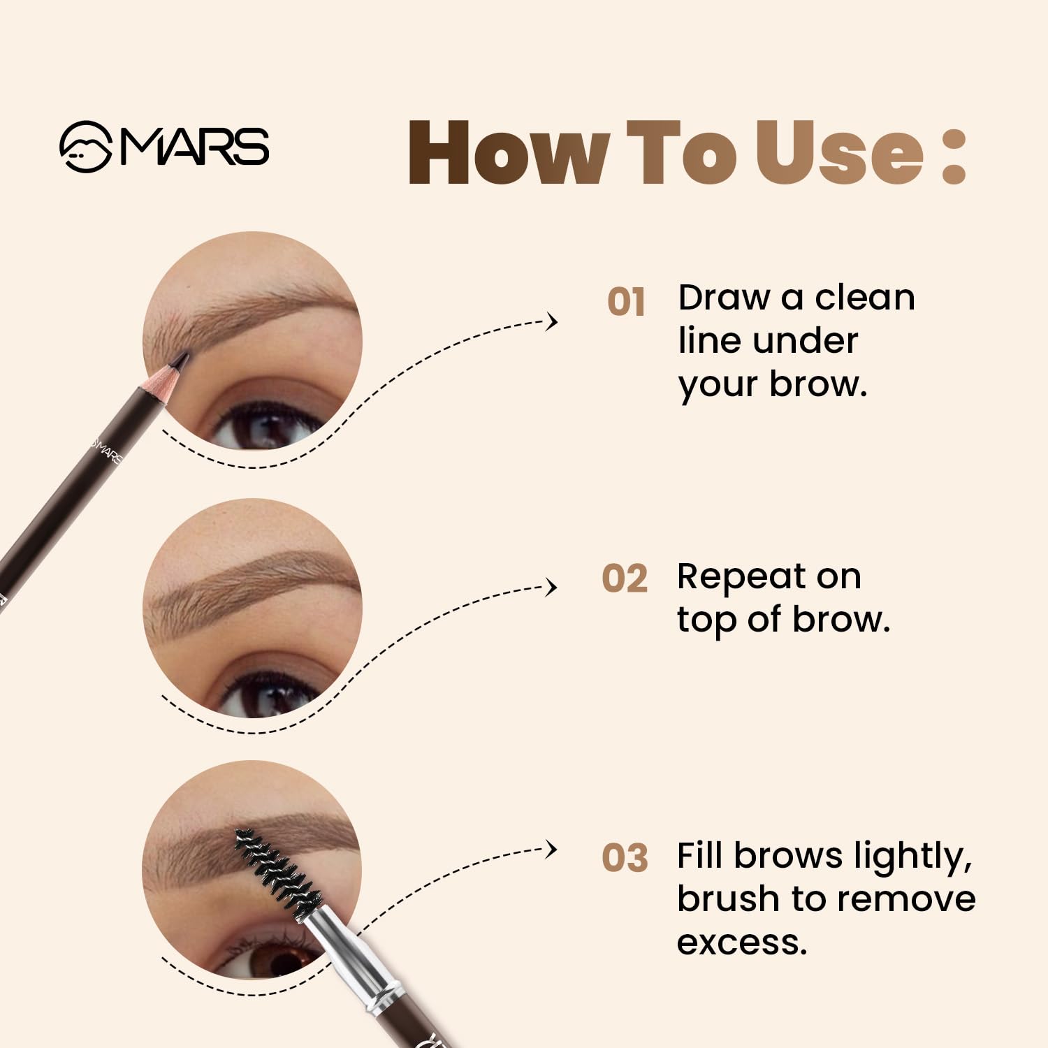MARS Brow Better Eyebrow Pencil with Spoolie | Long-Lasting & Smudge Proof | Rich Pigmentation | Natural-Looking Results | Easy to Sharpen (1.4 gm) (Black) - View 2 of 5