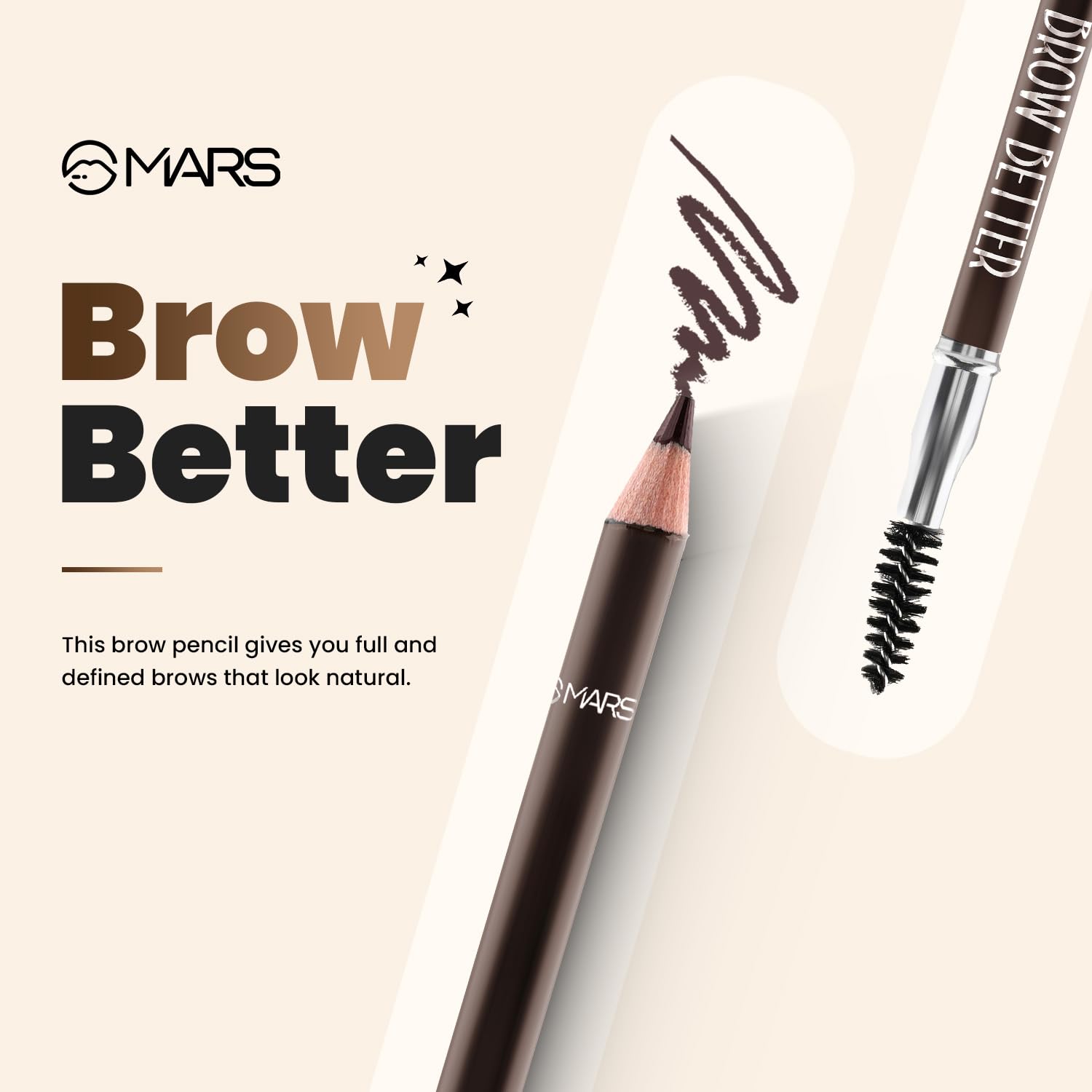 MARS Brow Better Eyebrow Pencil with Spoolie | Long-Lasting & Smudge Proof | Rich Pigmentation | Natural-Looking Results | Easy to Sharpen (1.4 gm) (Black) - View 3 of 5