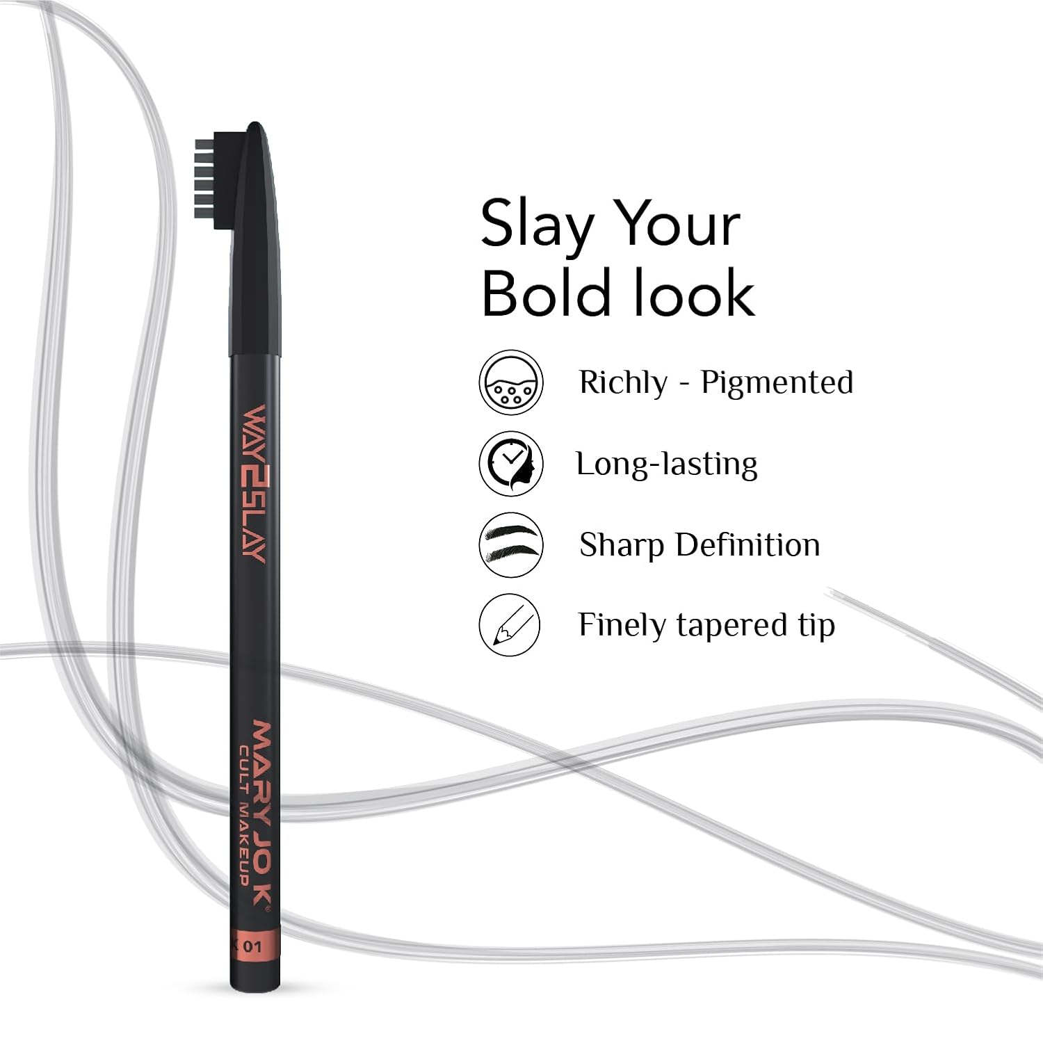 MARY JO K Waterproof Eyebrow Pencil | Highly Pigmented | Sculpts & Fills | Precision Tip | Fluffy Brush | Natural Finish | 1.8g | Dark Brown - View 8 of 8