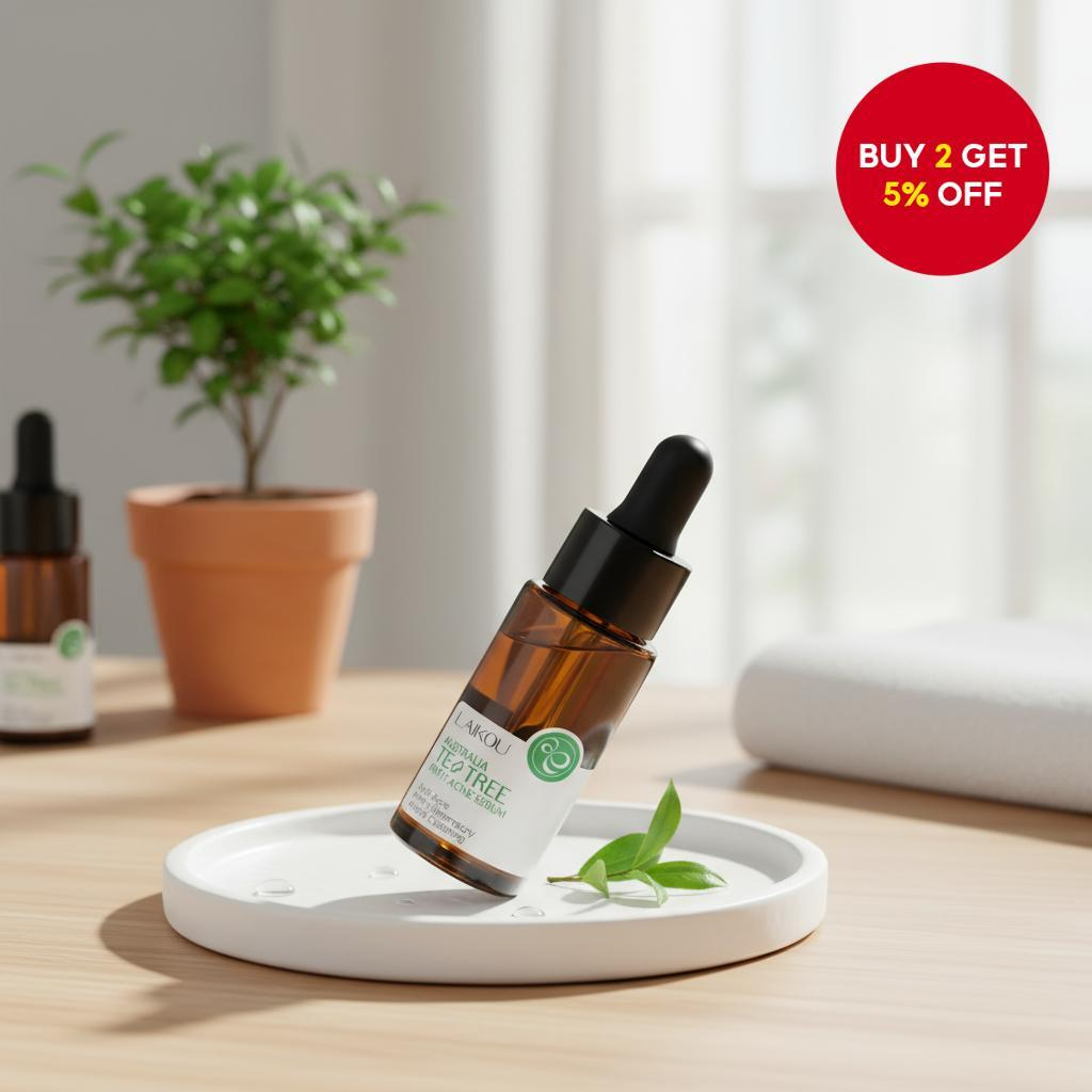 LAIKOU Tea Tree Oil Control Anti Acne Essence Serum 17ml – Australia Skincare Serum for Acne Treatment, Oil Control, Pore Care, Pimples Reduction, Clear Skin Tea Tree Essence Facial Serum - View 2 of 3