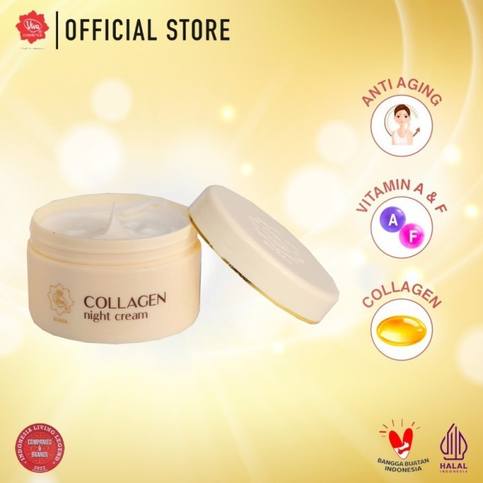 Kotty Cosmetics Viva Queen Collagen Night Cream with Vitamin A & F 22g – Anti-Aging Moisturizing Night Cream for Elasticity, Skin Rejuvenation, Hydration & Smooth Glowing Facial Care - View 2 of 3