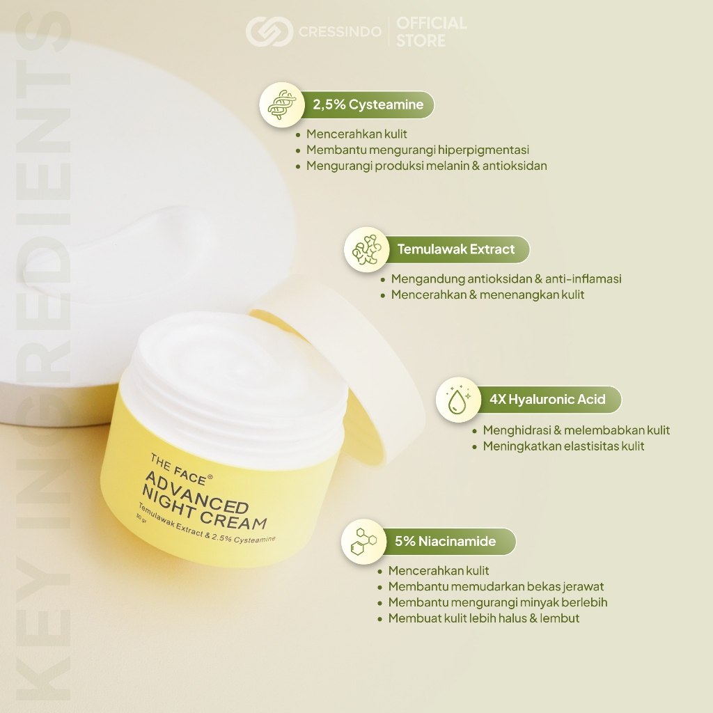 THE FACE Cysteamine Advanced Night Cream 30g with 4X Hyaluronic Acid – Brightening Hydrating Overnight Cream for Glowing, Smooth, Moisturized & Healthy-Looking Facial Skin Care - View 2 of 3