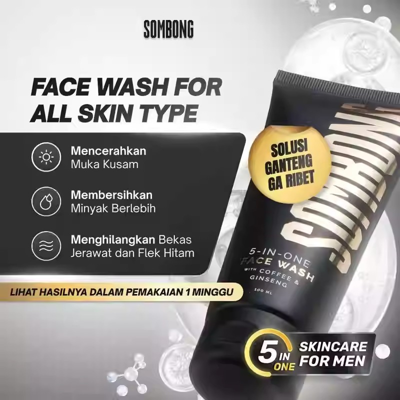 SOMBONG 5-in-1 Face Wash 100ml Coffee & Ginseng – Men’s Facial Cleanser for Oil Control, Deep Cleansing, Acne Care, Fresh Skin & Smooth Hydrated Face Wash - View 2 of 3