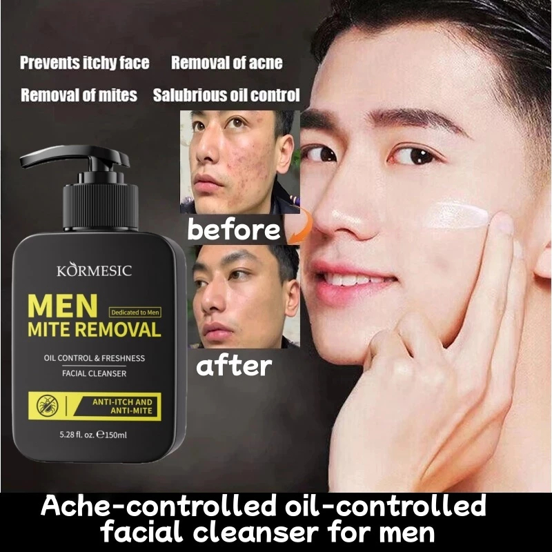 Men Facial Cleanser Face Wash 150ml – Moisturizing Oil Control Blackhead Removal Anti-Itch Anti-Mite Deep Cleansing Men Skin Care Daily Fresh & Clean Skin - View 3 of 3