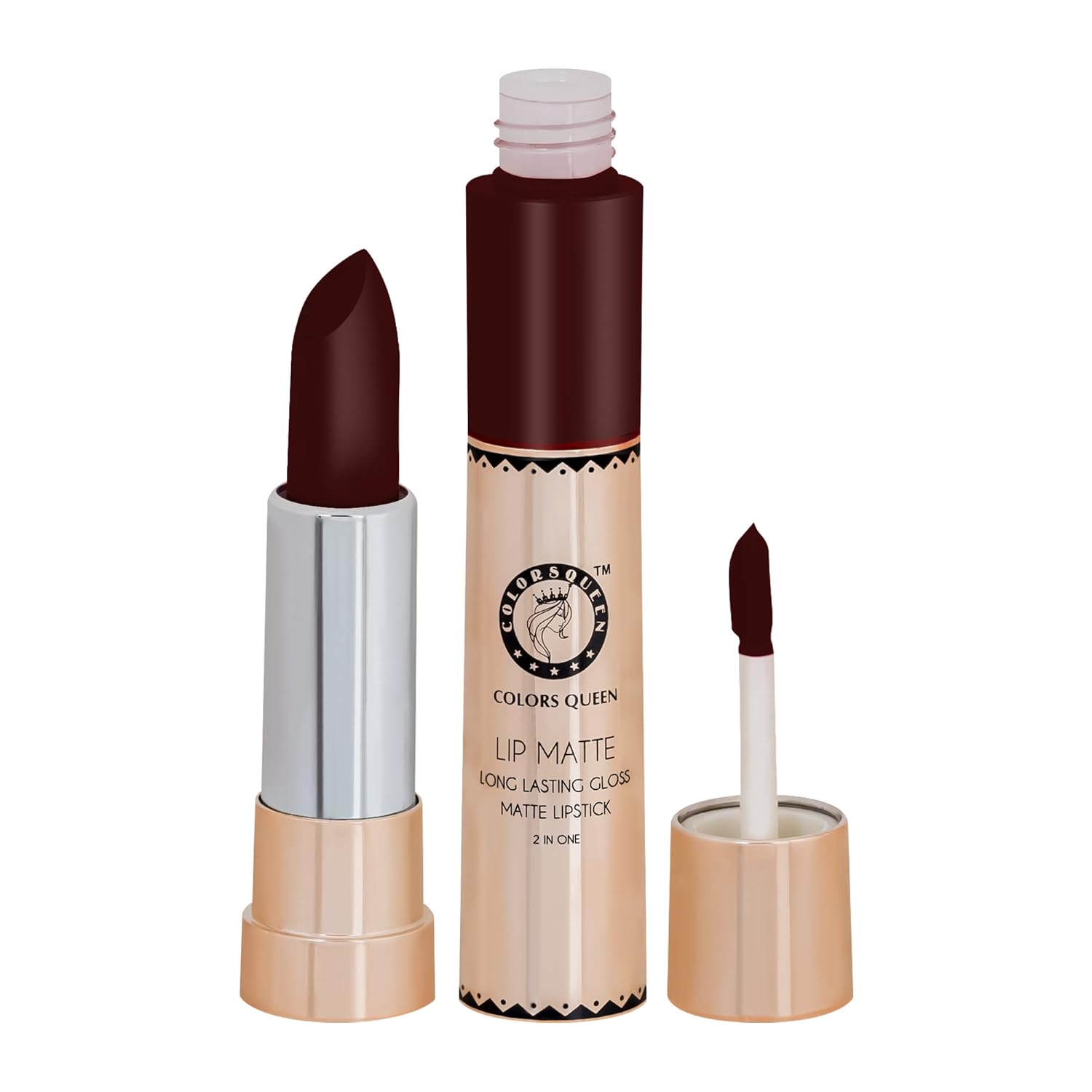 Colors Queen 2 in 1 Matte Lipstick | Lip Matte | Long Lasting Gloss, Waterproof, Non Transferable| (22 - Kiss Coffee, 8g) - View 4 of 5