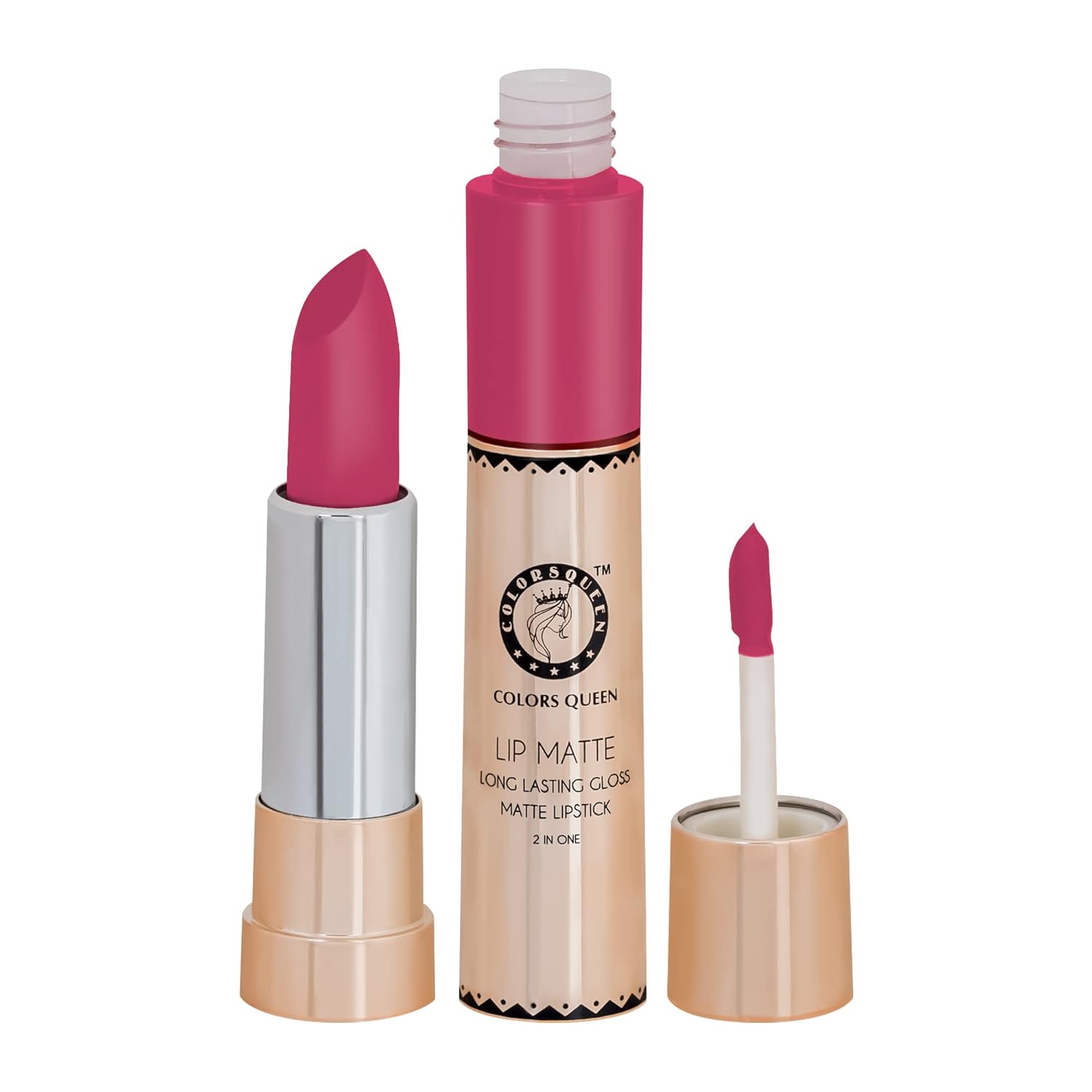 Colors Queen 2 in 1 Matte Lipstick | Lip Matte | Long Lasting Gloss, Waterproof, Non Transferable| (07 - Rose Pink, 8g) - View 4 of 5