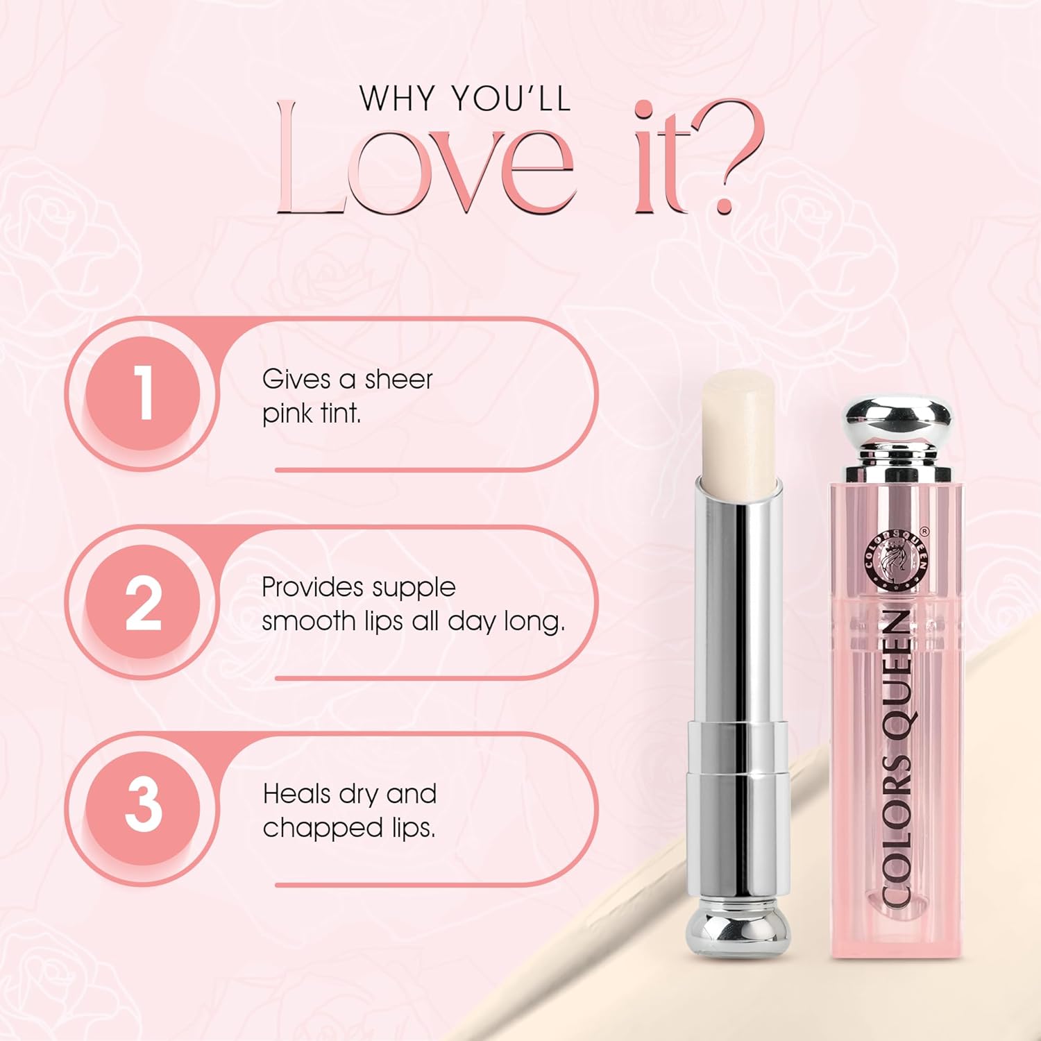Colors Queen Lip Glow Color Changing Lip Balm | Instant Hydration, Nourishing Formula Gives Sheer Pink Tint | Repairs Damaged Barrier | Lip Balm for Dry & Chapped Lips - 3.2g - View 4 of 4