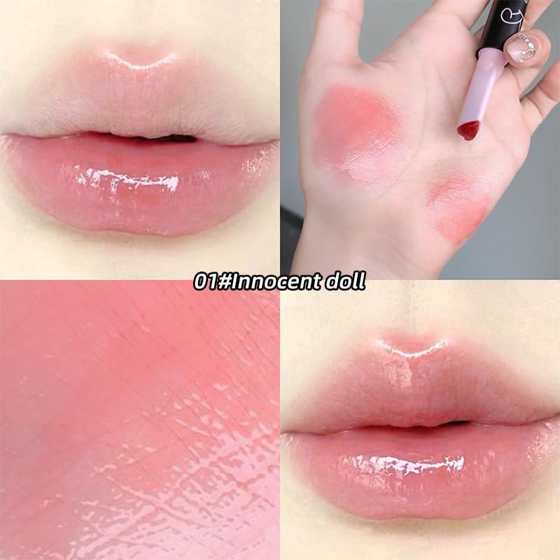 Gege Bear Solid Lip Gloss Stick | Heart-Shaped Applicator Tip | Buildable Coverage from Sheer to Bold | Pigment with Zero Sticky Feel | Glass-Lip High-Shine Korean Style Glossy Finish | Moisturizing Lip Color Pink, Peach & Brown | Nourishing And Soften Lips For Women (01# Innocent Doll, 1.8g) - View 8 of 8