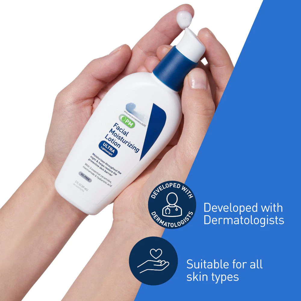 CeraVe PM Facial Moisturizing Lotion 89ml Lightweight Oil-Free Night Cream for Face Helps Restore Skin Barrier Hydrating Non-Comedogenic Moisturizer for Acne-Prone Sensitive Skin Fast Absorbing Niacinamide Ceramides Hyaluronic Acid Formula - View 2 of 3