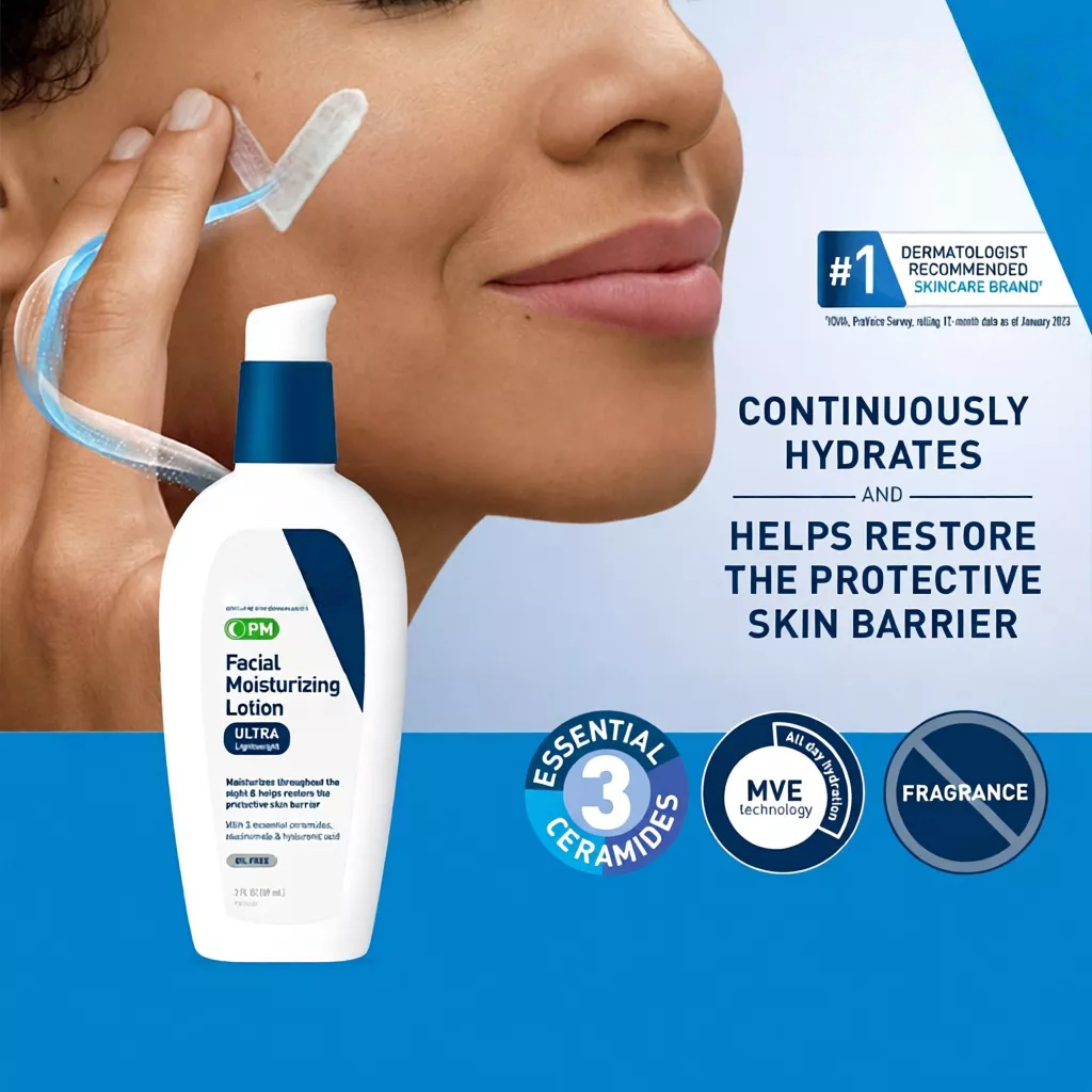 CeraVe PM Facial Moisturizing Lotion 89ml Lightweight Oil-Free Night Cream for Face Helps Restore Skin Barrier Hydrating Non-Comedogenic Moisturizer for Acne-Prone Sensitive Skin Fast Absorbing Niacinamide Ceramides Hyaluronic Acid Formula - View 3 of 3