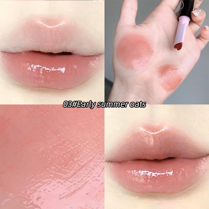 Gege Bear Solid Lip Gloss Stick | Heart-Shaped Applicator Tip | Buildable Coverage from Sheer to Bold | Pigment with Zero Sticky Feel | Glass-Lip High-Shine Korean Style Glossy Finish | Moisturizing Lip Color Pink, Peach & Brown | Nourishing And Soften Lips For Women (03# Early Summer Oats, 1.8g) - View 8 of 8