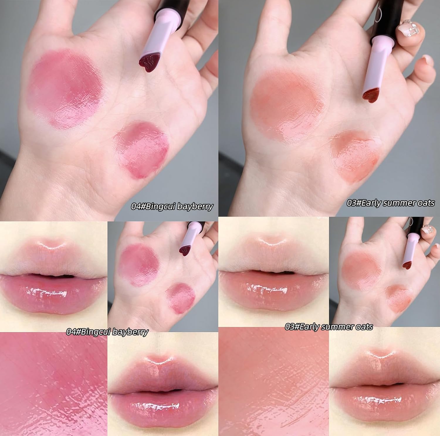 Gege Bear Solid Lip Gloss Stick | Heart-Shaped Applicator Tip | Buildable Coverage from Sheer to Bold | Pigment with Zero Sticky Feel | Glass-Lip High-Shine Korean Style Glossy Finish | Moisturizing Lip Color Pink, Peach & Brown | Nourishing And Soften Lips For Women (04# Bingcui Bayberry, 1.8g) - View 4 of 7