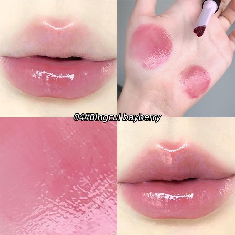 Gege Bear Solid Lip Gloss Stick | Heart-Shaped Applicator Tip | Buildable Coverage from Sheer to Bold | Pigment with Zero Sticky Feel | Glass-Lip High-Shine Korean Style Glossy Finish | Moisturizing Lip Color Pink, Peach & Brown | Nourishing And Soften Lips For Women (04# Bingcui Bayberry, 1.8g) - View 7 of 7