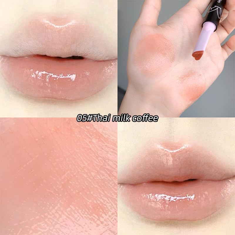 Gege Bear Solid Lip Gloss Stick | Heart-Shaped Applicator Tip | Buildable Coverage from Sheer to Bold | Pigment with Zero Sticky Feel | Glass-Lip High-Shine Korean Style Glossy Finish | Moisturizing Lip Color Pink, Peach & Brown | Nourishing And Soften Lips For Women (05# Thai Milk Coffee, 1.8g) - View 6 of 7