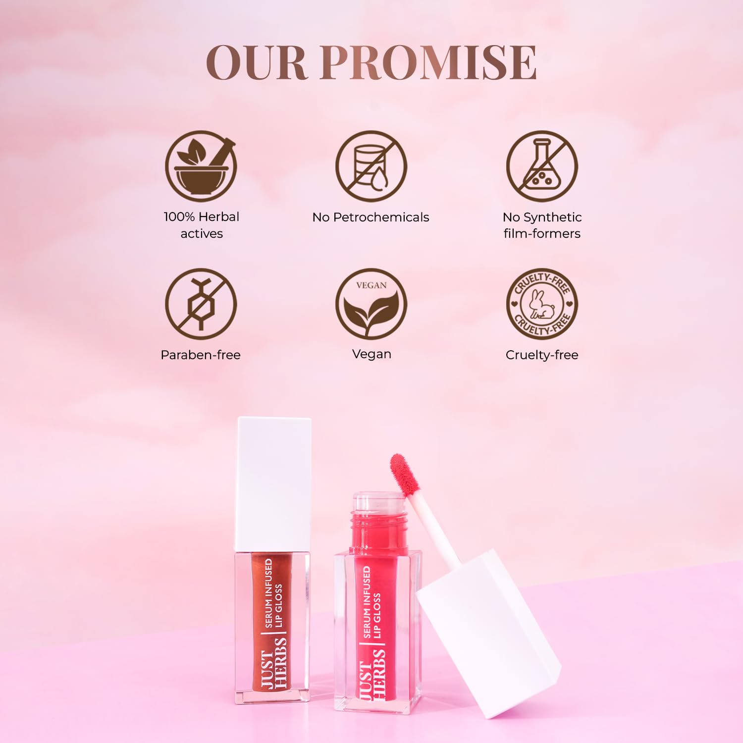 Just Herbs Serum Infused Lip Gloss for Women, Lightweight Non-Sticky High Glossy Moisturizing and Hydrating Lip Gloss  Cherry Blossom 3 ml - View 2 of 7