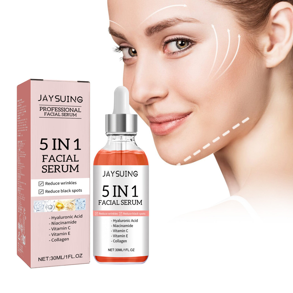 Jaysuing 5 in 1 Facial Serum 30ml Moisturizing Skin Firming Fade Spots Acne Treatment Serum Brightening Pore Refining Anti Aging Hydrating Skin Repair Lightweight Fast Absorbing Multi Benefit Facial Care Formula - View 2 of 3