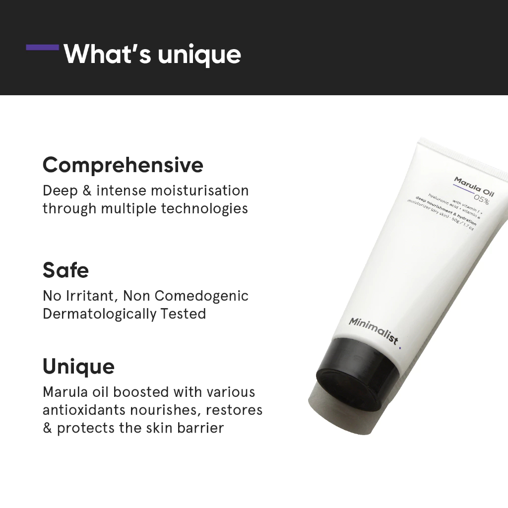 Minimalist Dry Skin Face Moisturizer – 5% Marula Oil with Hyaluronic Acid & Vitamin E for Deep Hydration - View 3 of 3