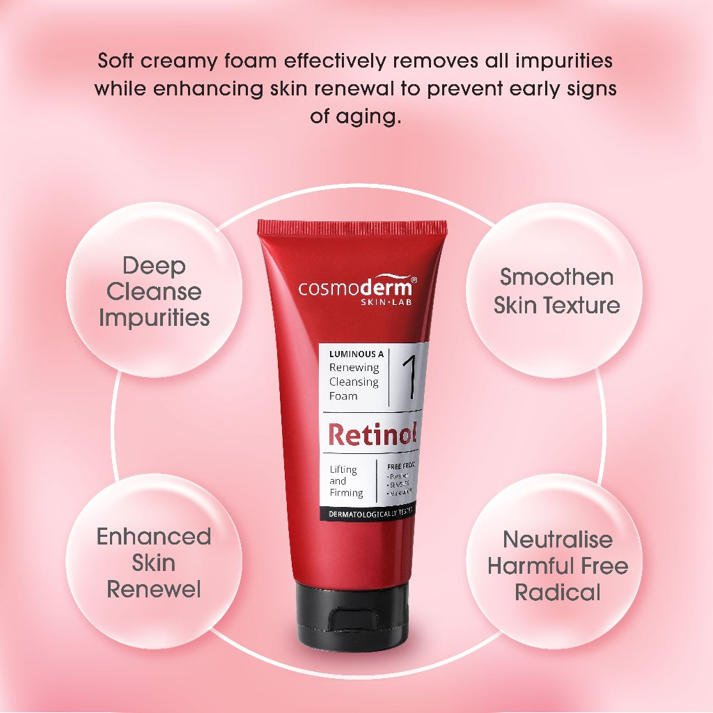 Cosmoderm Luminous A Renewing Cleansing Foam Retinol 100ml – Anti-Aging Skin Renewal Face Wash - View 2 of 3